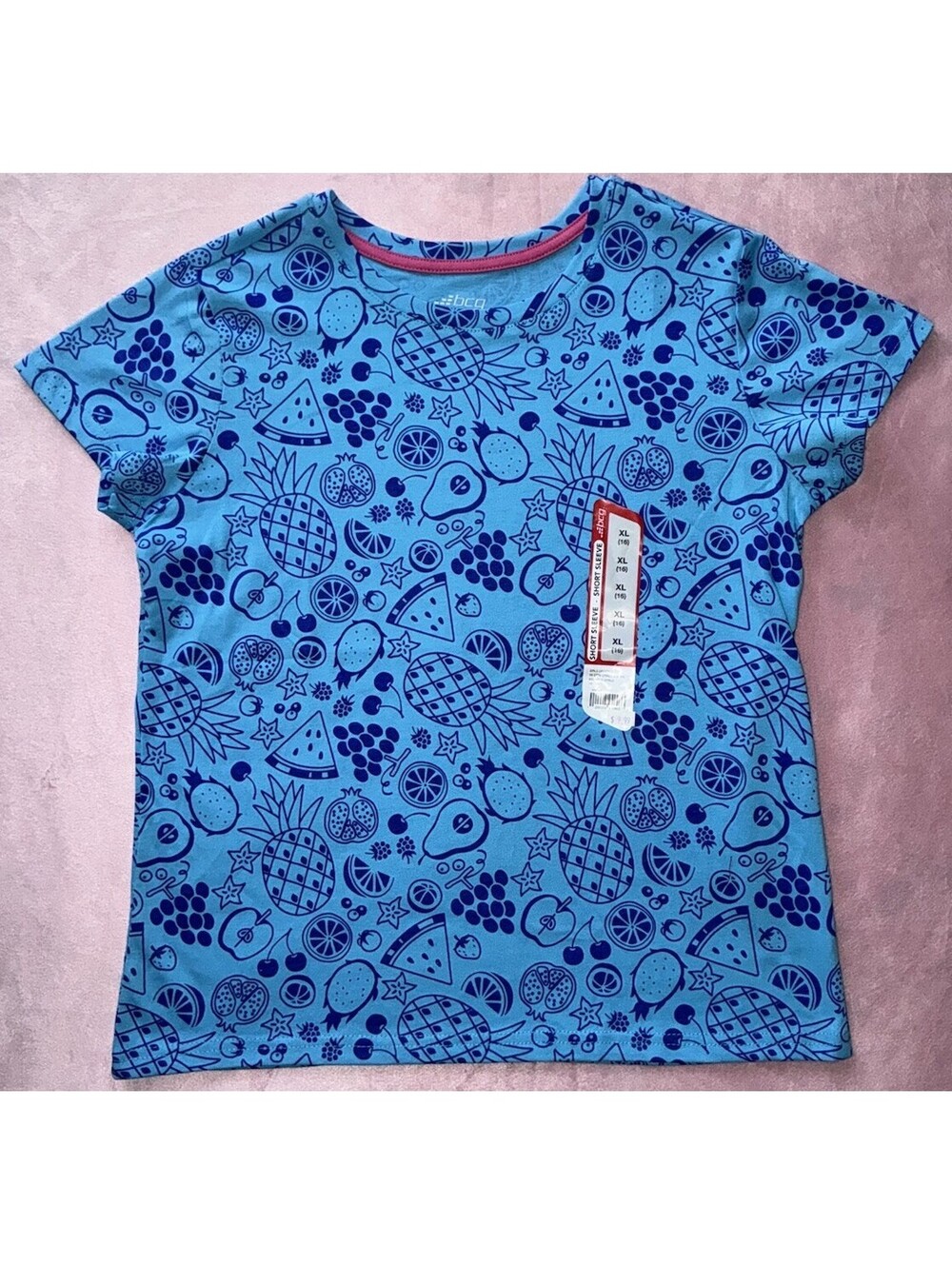 BCG Girls XL 16 SS Blue - Fruit All Over - Shirt NWT